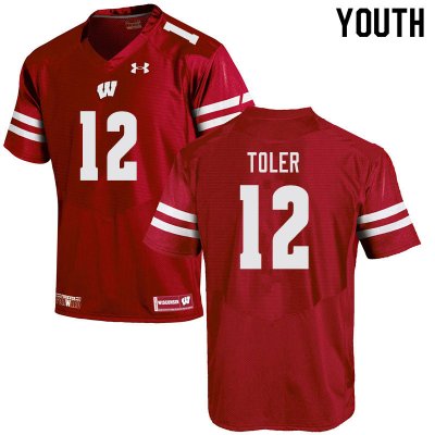 Youth Wisconsin Badgers NCAA #12 Titus Toler Red Authentic Under Armour Stitched College Football Jersey HB31S14KQ